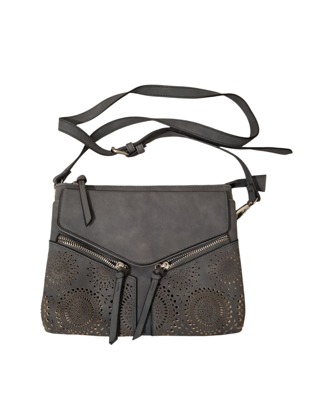 Gray Laser-Cut Crossbody Bag - Unbranded